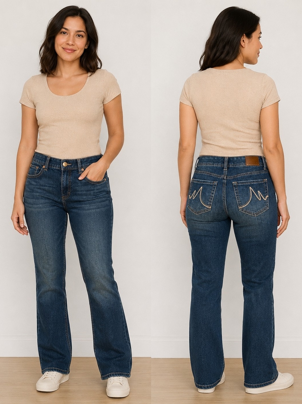 Classic Mid-Rise Bootcut Jeans - Dark Blue